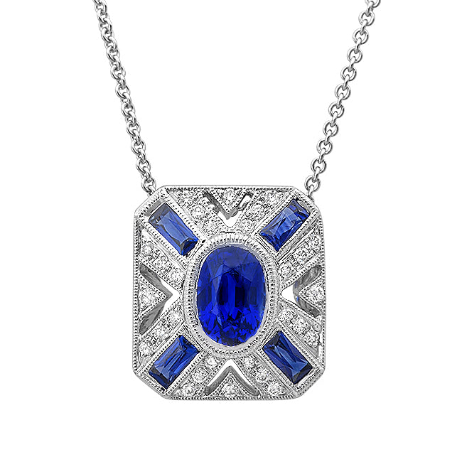 Diamond and Oval Sapphire Pendant | Beverley K