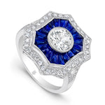 Vintage Style Ring-White Sapphire, Blue Sapphire, Diamonds | Beverley K