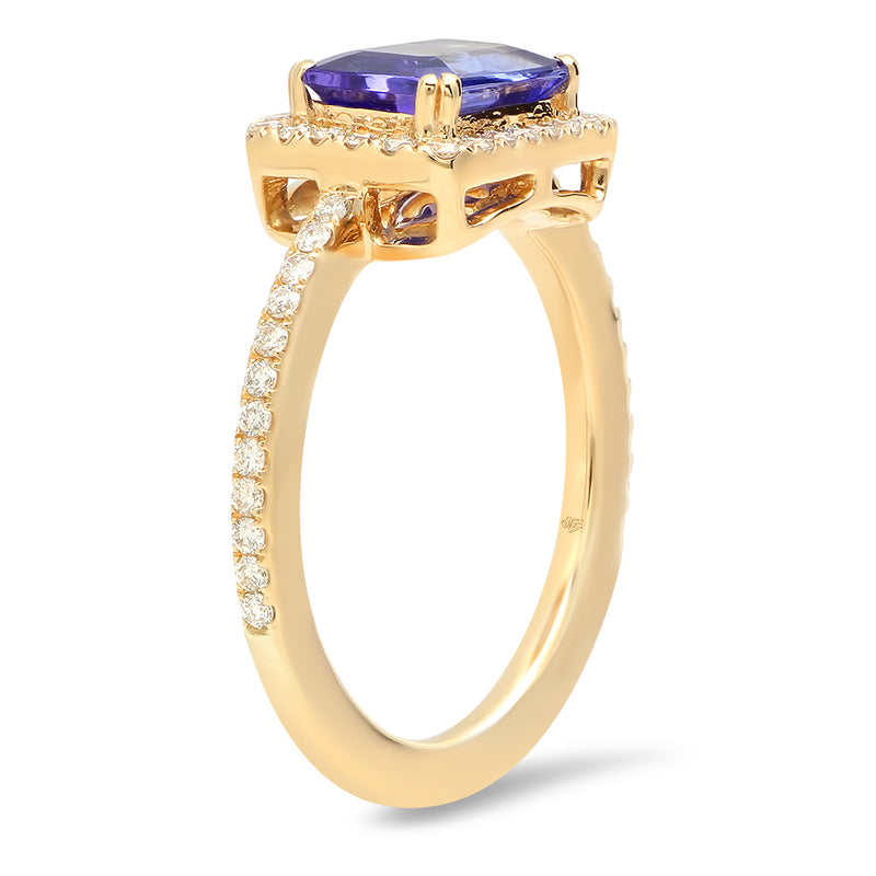 Diamond Ring with Emerald Cut Tanzanite Center | Beverley K