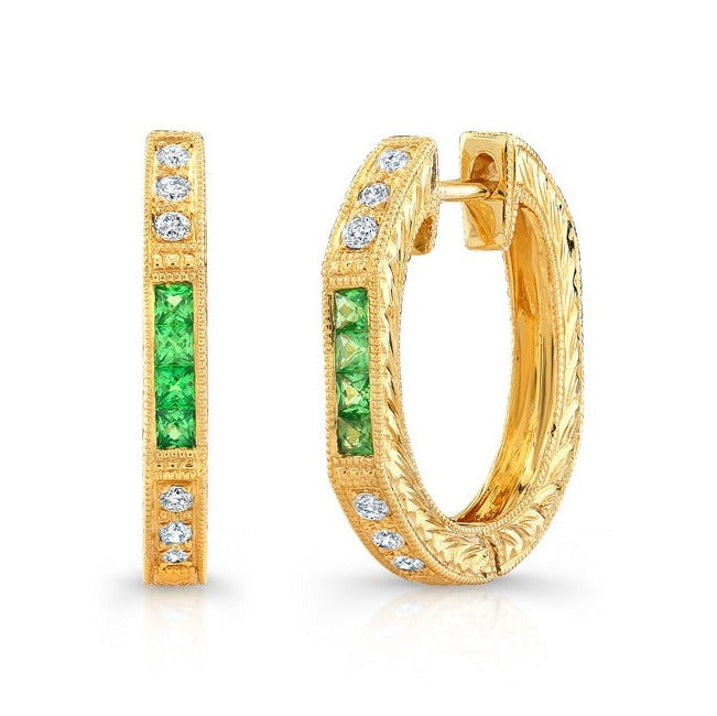 Diamond and Tsavorite Hoop Earrings | Beverley K