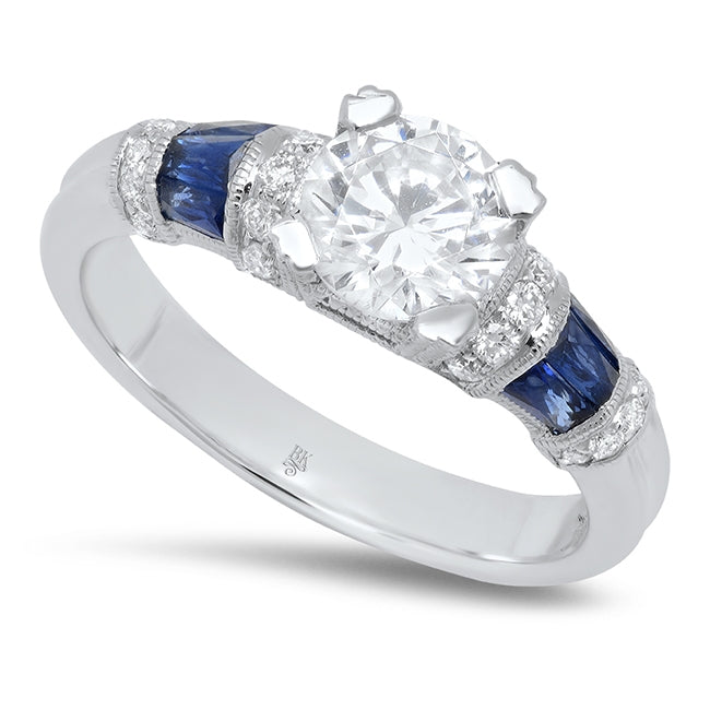 Engagement Ring Setting with Rounded Baguette Sapphire Shoulders | Beverley K