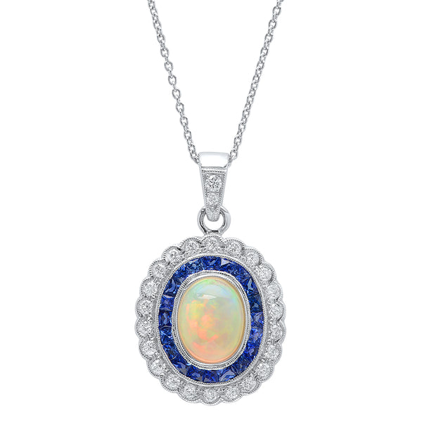 Opal, Sapphire, and Diamond Pendant | Beverley K