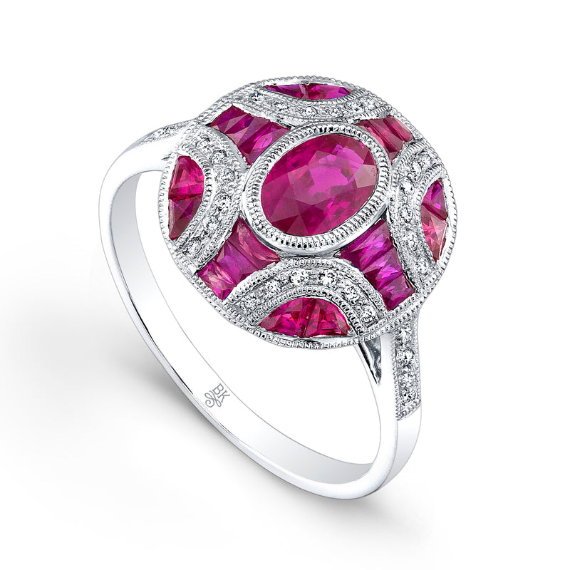 Oval Ruby Ring with Diamonds | Beverley K