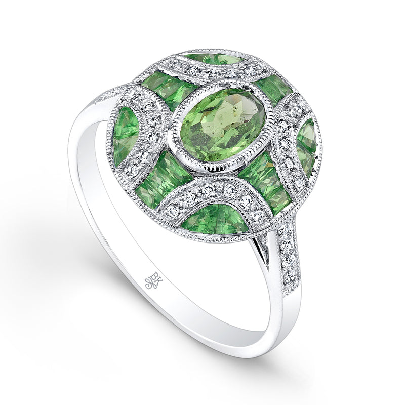 Oval Tsavorite Ring with Diamonds | Beverley K