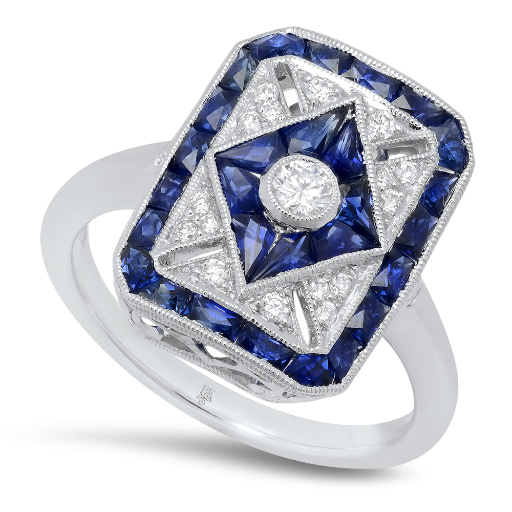 Rectangular Diamond and Sapphire Ring | Beverley K 