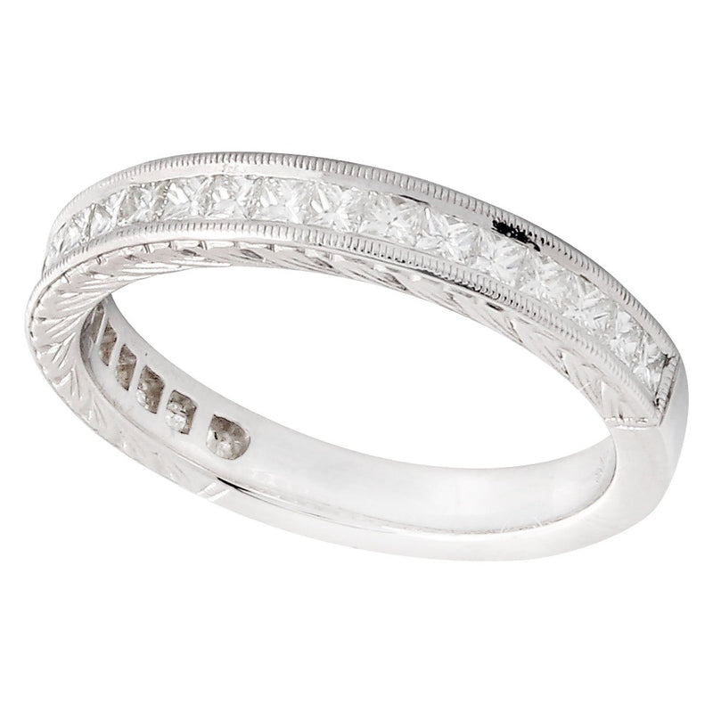 Square Cut Diamond Engraved Band Set Half Way | Beverley K