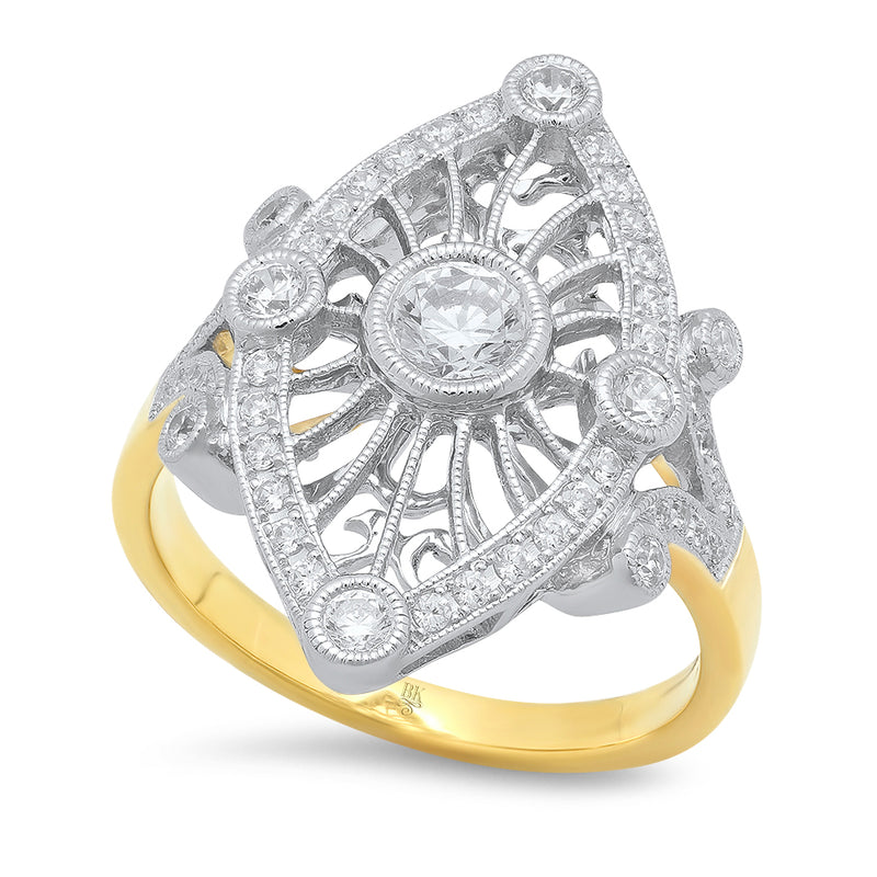 Two-Tone Filigree Diamond Ring | Beverley K