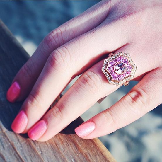 Pink Sapphire and Diamond Square Halo | Khloe | Braverman Jewelry