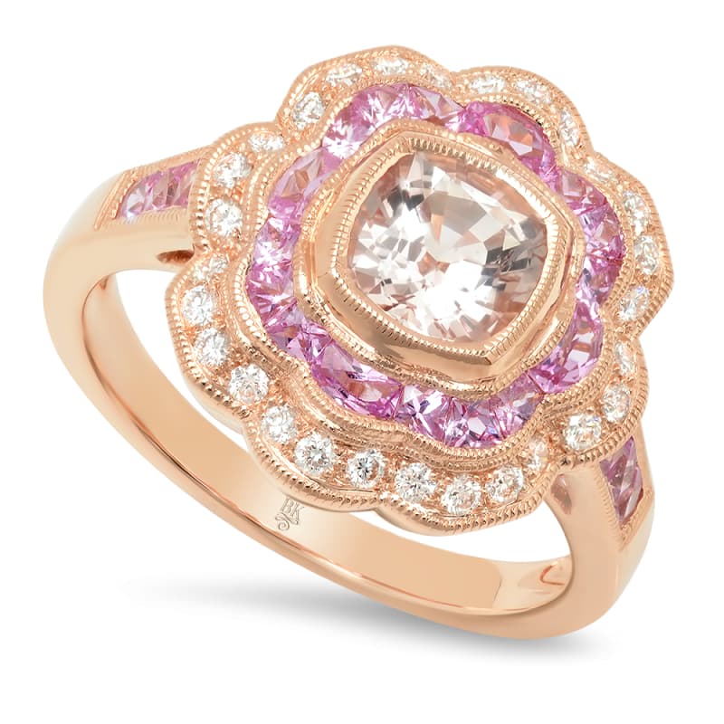 Morganite Ring with Diamond and Pink Sapphire | Beverley K