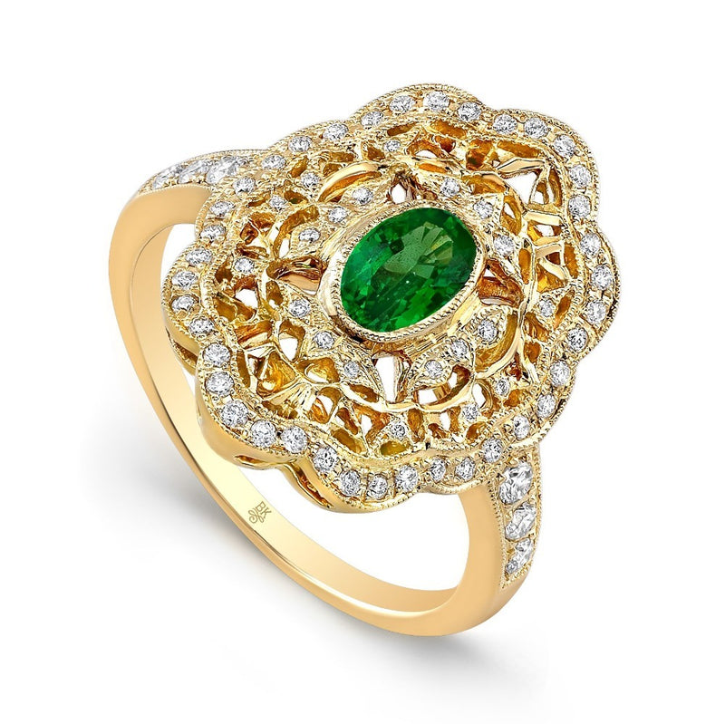 Vintage Style Ring with Oval Tsavorite Center | Beverley K