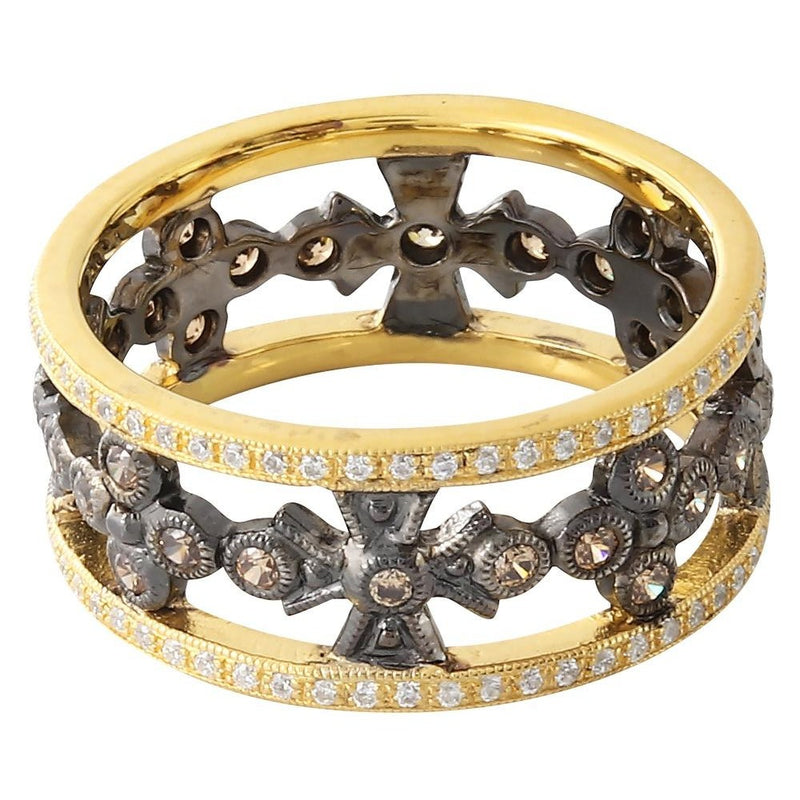 Yellow Gold with Black Rhodium Cognac and White Diamond Eternity Band | Beverley K