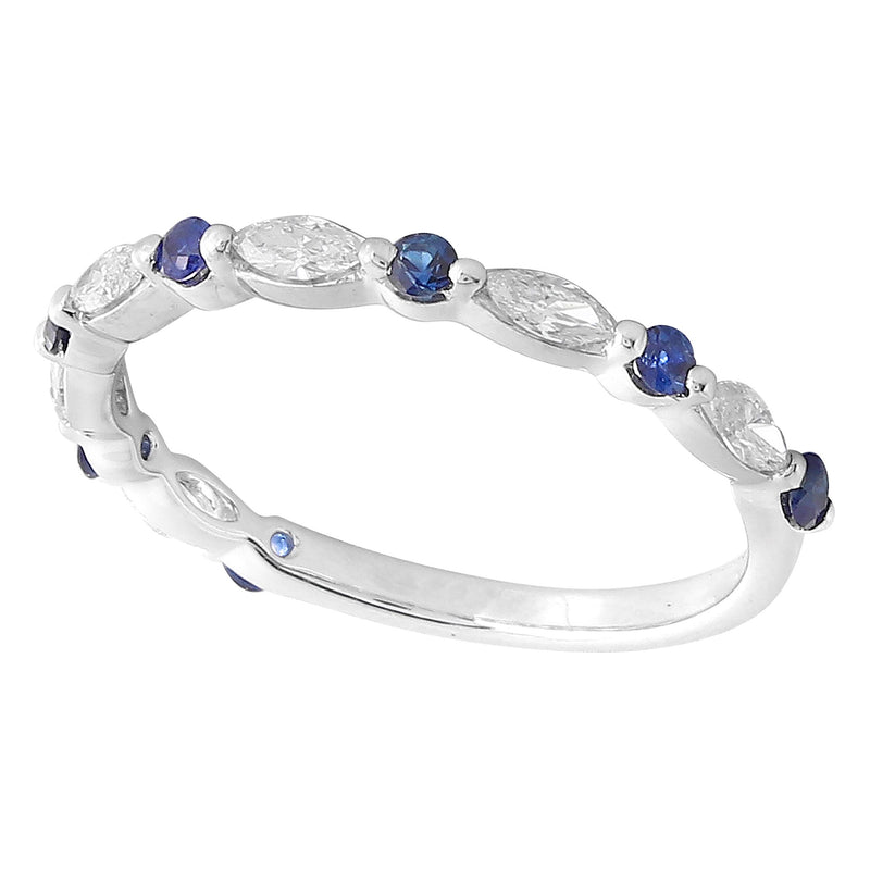 Marquise Cut Diamond and Sapphire Band Halfway Around