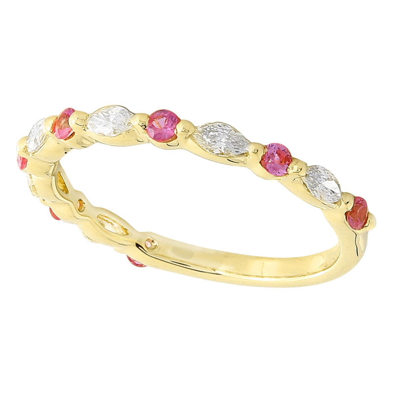Marquise Cut Diamond and Pink Sapphire Band Halfway Around