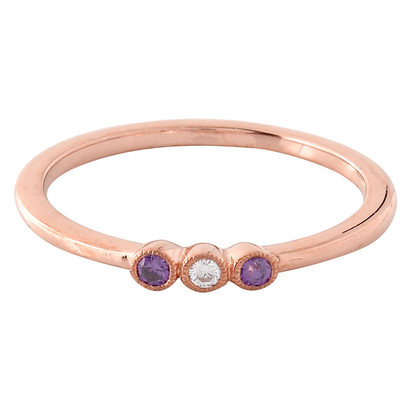 Bezel Set Amethyst and Diamond Fashion Band with Milgrain