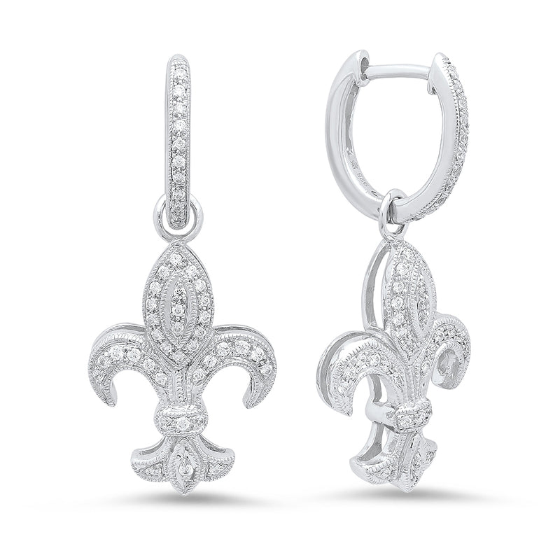 Diamond Fleur-De-Lis Huggie Earrings