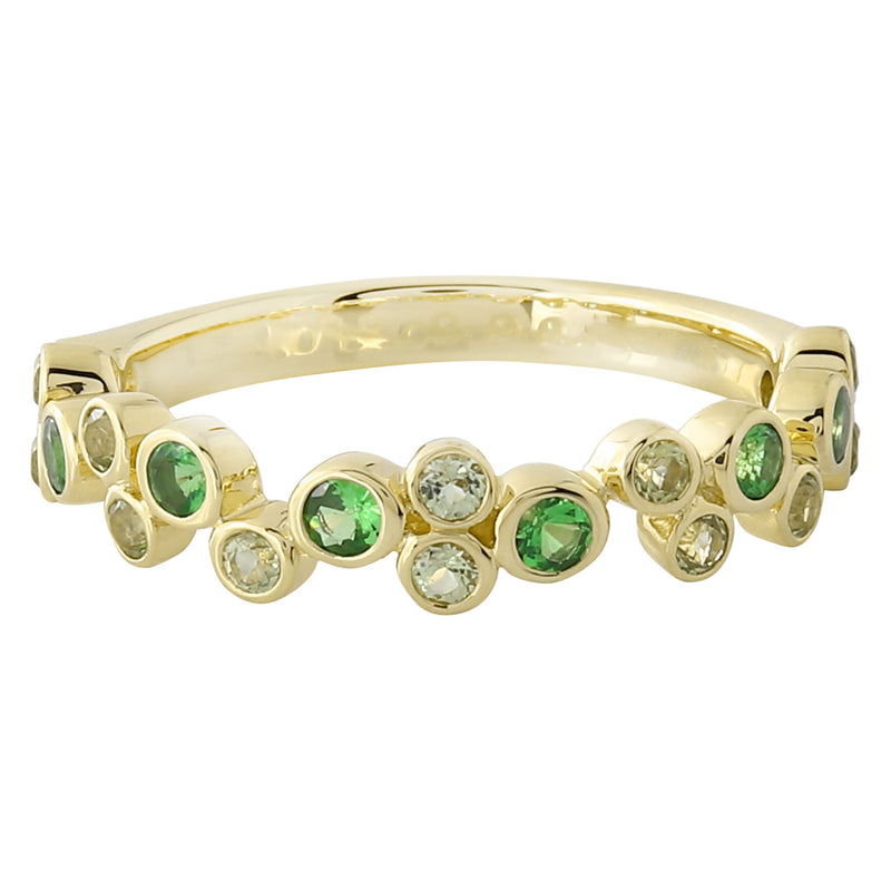 Bezel Set Peridot and Tsavorite Band Halfway Around