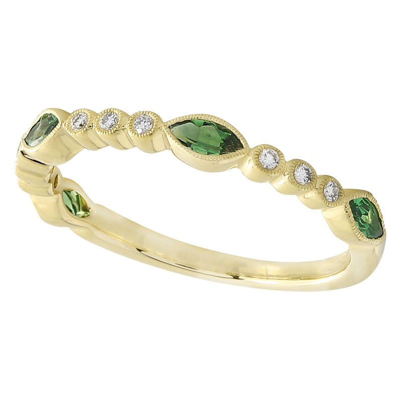 Marquise Cut Tsavorite and Diamond Band Halfway Around