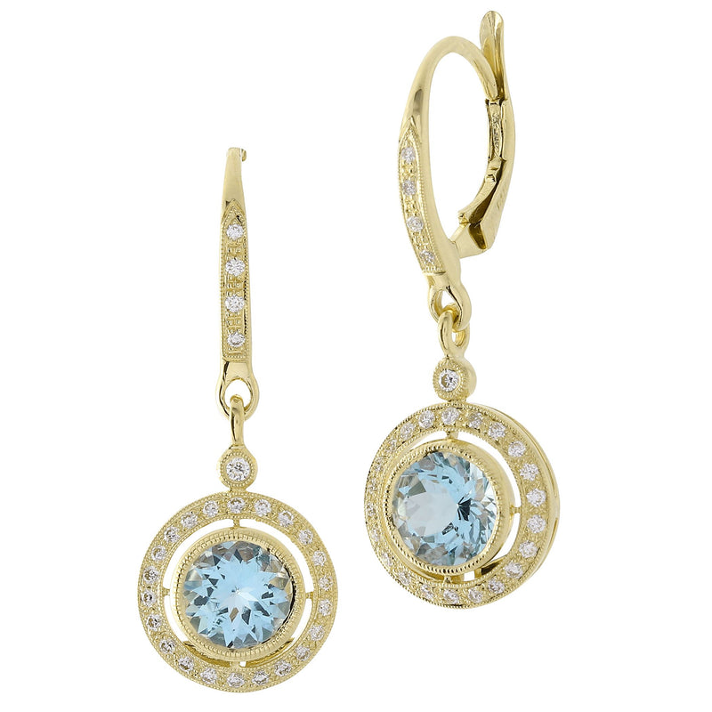 Bezel Set Aquamarine Dangle Leverback Earrings