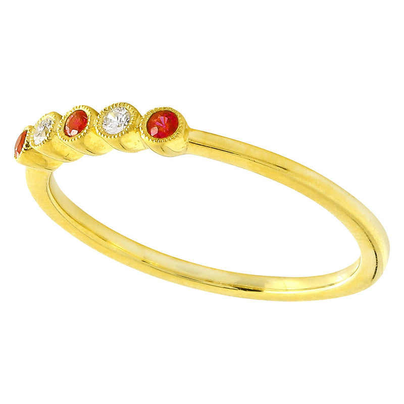 Bezel Set Ruby and Diamond Fashion Band with Milgrain
