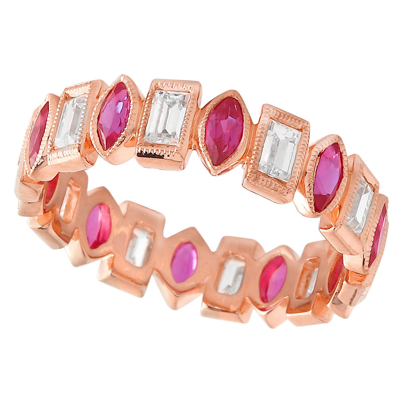 Bezel Set Ruby and Baguette Diamond Eternity Band