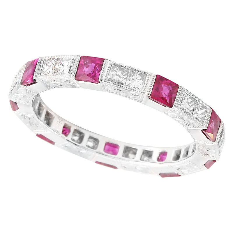 Princess Cut Ruby and Diamond Eternity Band