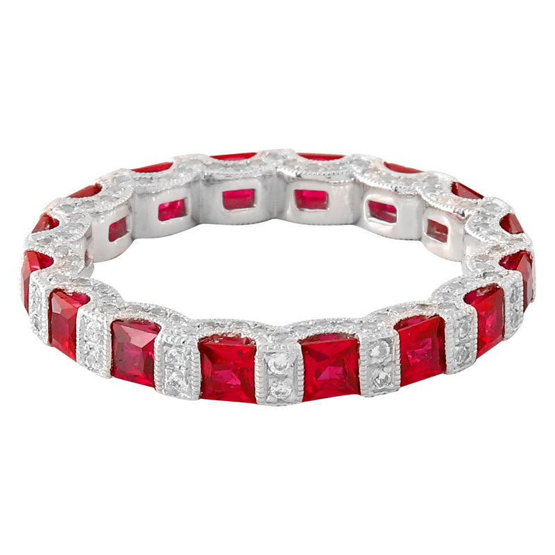 Bar Set Princess Cut Ruby Three Sided Eternity Band