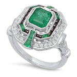Emerald Center with Diamond and Onyx Halo Ring
