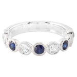 Bezel Set Round White and Blue Sapphire Band Halfway Around