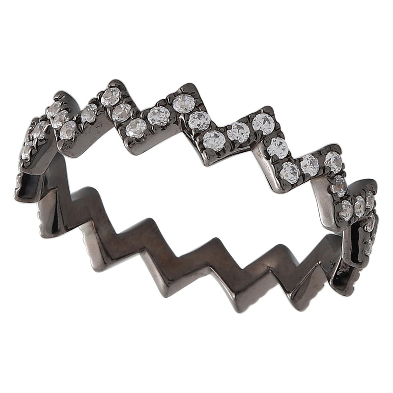 Zig-Zag Diamond Stackable Eternity Black Rhodium Plated Band