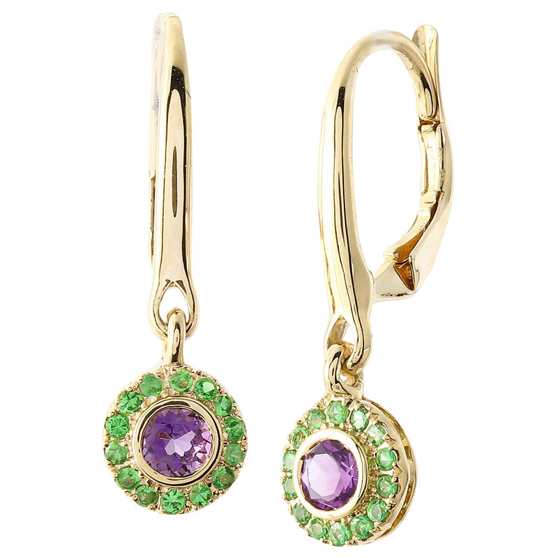 Tsavorite and Amethyst Leverback Earrings