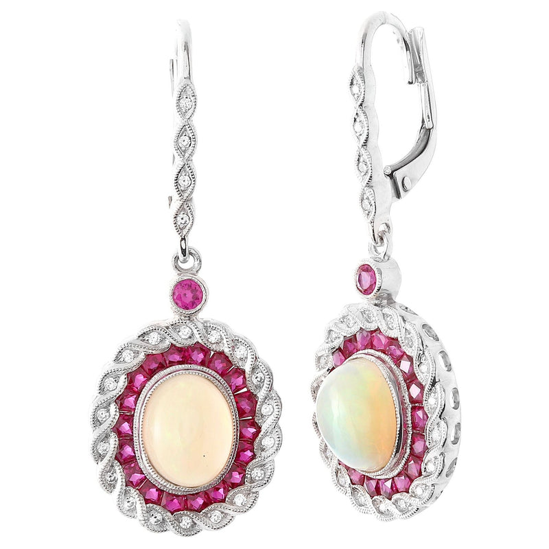 Diamond and Ruby Opal Center Earrings