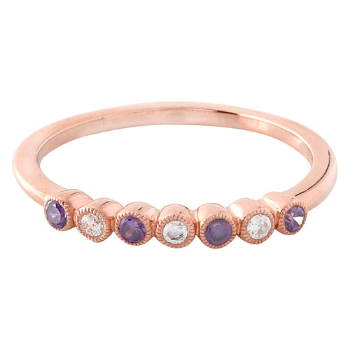 Bezel Set Amethyst and Diamond Band with Milgrain