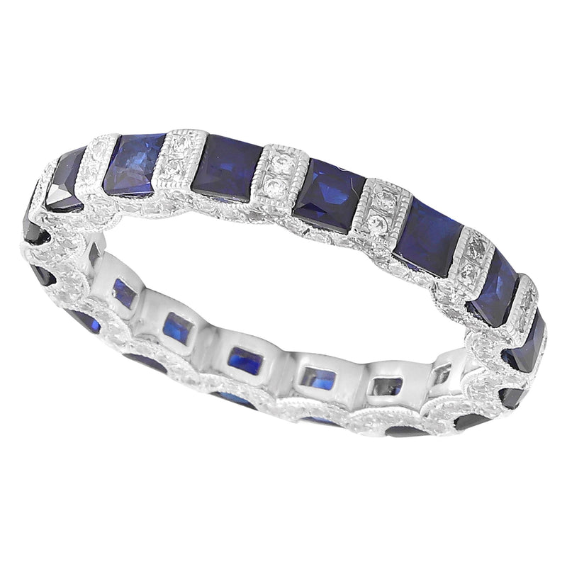 Bar Set Princess Cut Sapphire Three Sided Eternity Band