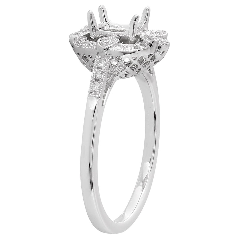 Floral Diamond Halo Engagement Semi-Mount