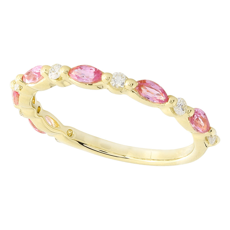Marquise Cut Pink Sapphire and Diamond Band Halfway Around