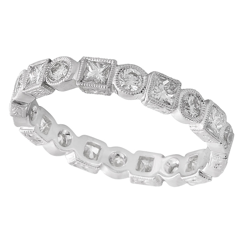 Bezel Set Round and Princess Cut Diamond Eternity Band