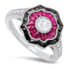 4.0mm Round Cut Diamond Onyx and Ruby Halo Fashion Mount