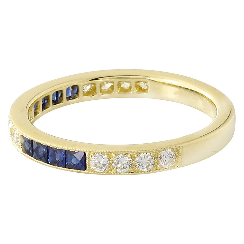 Channel Set French Cut Sapphire and Diamond Band Halfway Around