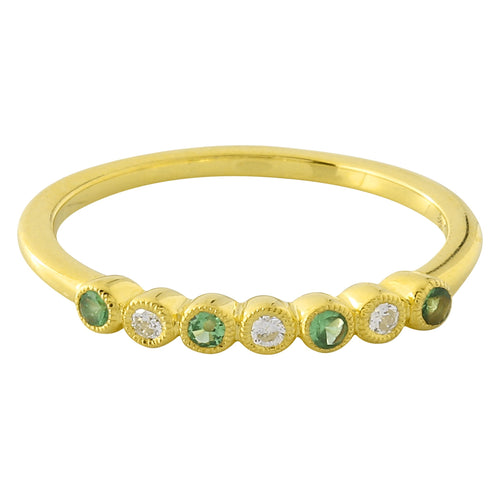 Bezel Set Tsavorite and Diamond Fashion Band with Milgrain