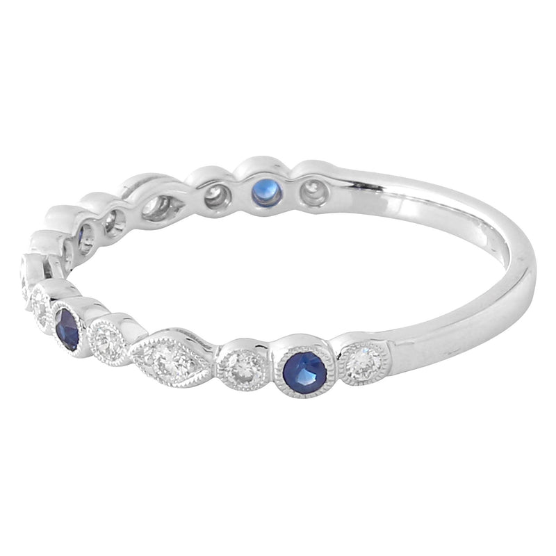 Blue Sapphire and Diamond Bezel Set Band Halfway Around