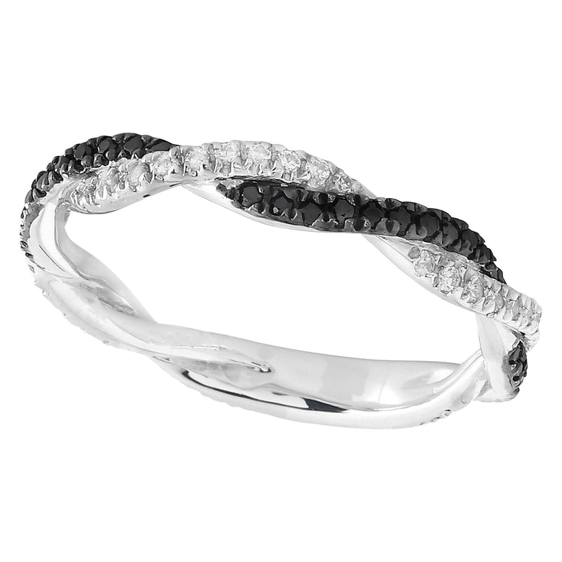 Round Cut Black and White Diamond Infinity Eternity Band