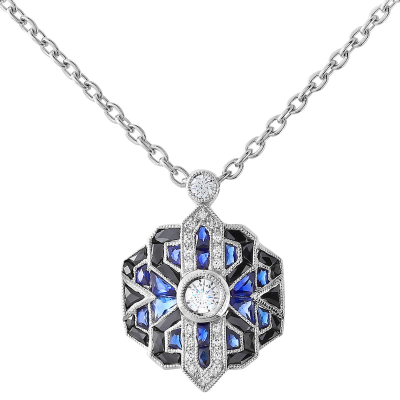 Art Deco Inspired Diamond, Sapphire and Onyx Pendant