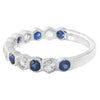 Prong Set White and Blue Sapphire Hexagon Band Halfway Around