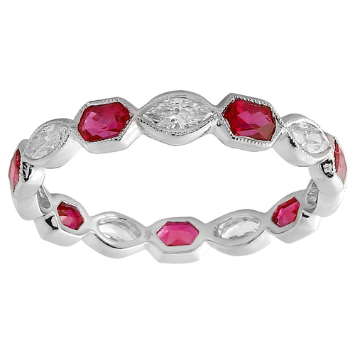 Marquise Cut Diamond and Ruby Eternity Band