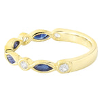 Bezel Set Marquise Cut Sapphire and White Sapphire Band Halfway Around