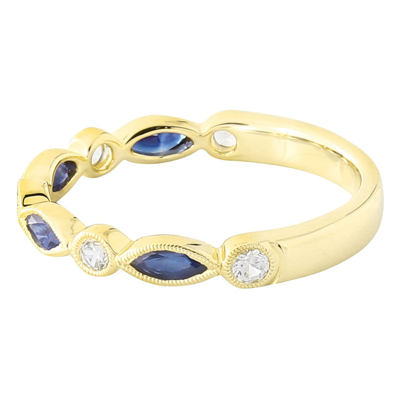 Bezel Set Marquise Cut Sapphire and White Sapphire Band Halfway Around