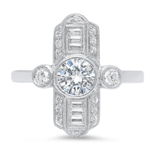 Three Round Stone Diamond Center with Baguettes Semi-Mount