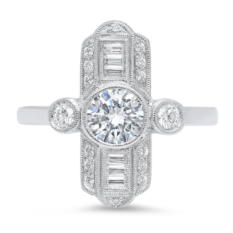 Three Round Stone Diamond Center with Baguettes Semi-Mount