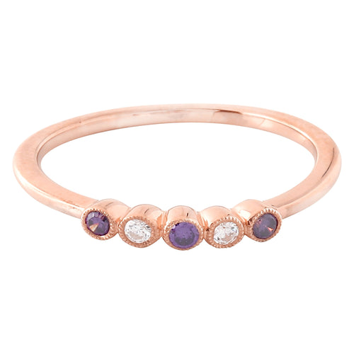 Bezel Set Amethyst and Diamond Fashion Band with Milgrain