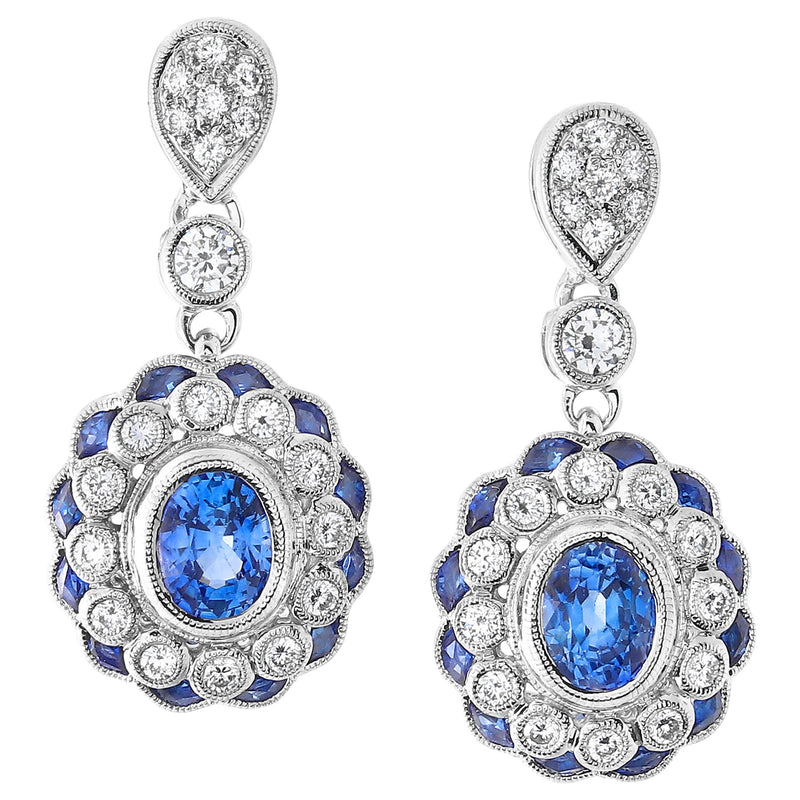 Vintage Inspired Diamond and Sapphire Post-back Earrings